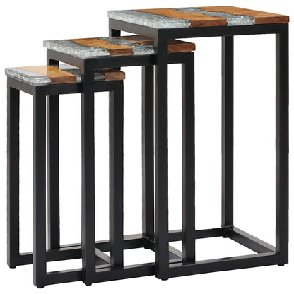 3-piece stackable coffee tables in solid teak and polyresin