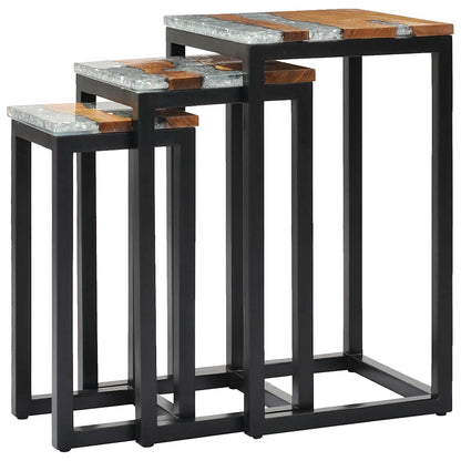 3-piece stackable coffee tables in solid teak and polyresin