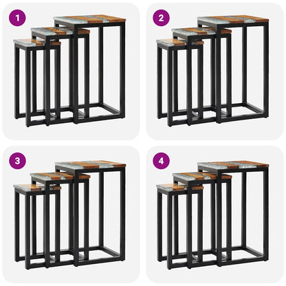 3-piece stackable coffee tables in solid teak and polyresin