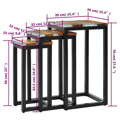 3-piece stackable coffee tables in solid teak and polyresin