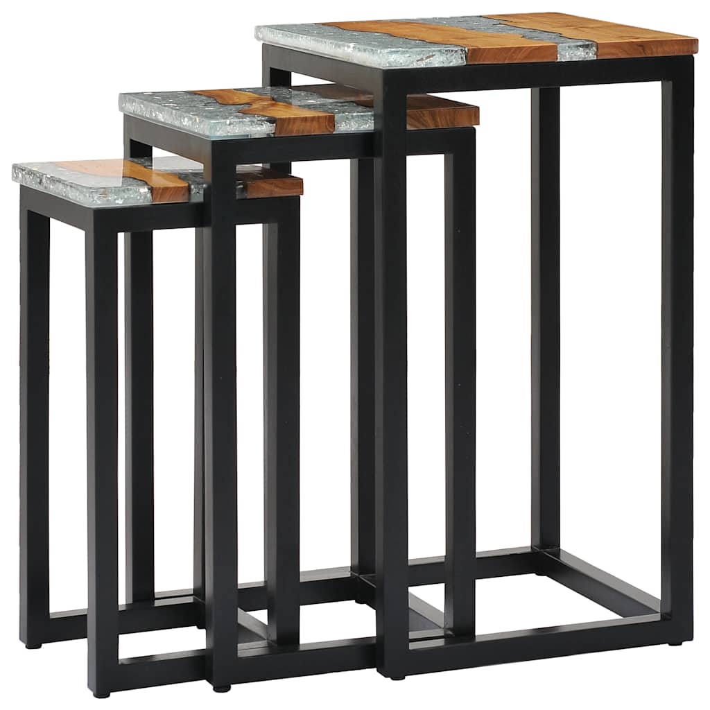 3-piece stackable coffee tables in solid teak and polyresin