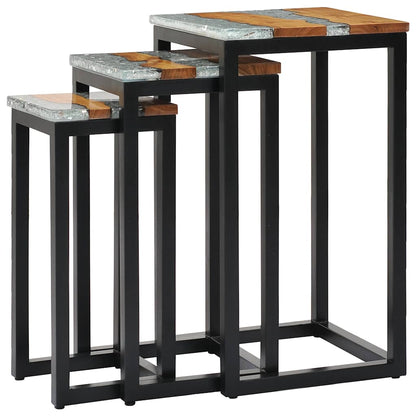 3-piece stackable coffee tables in solid teak and polyresin