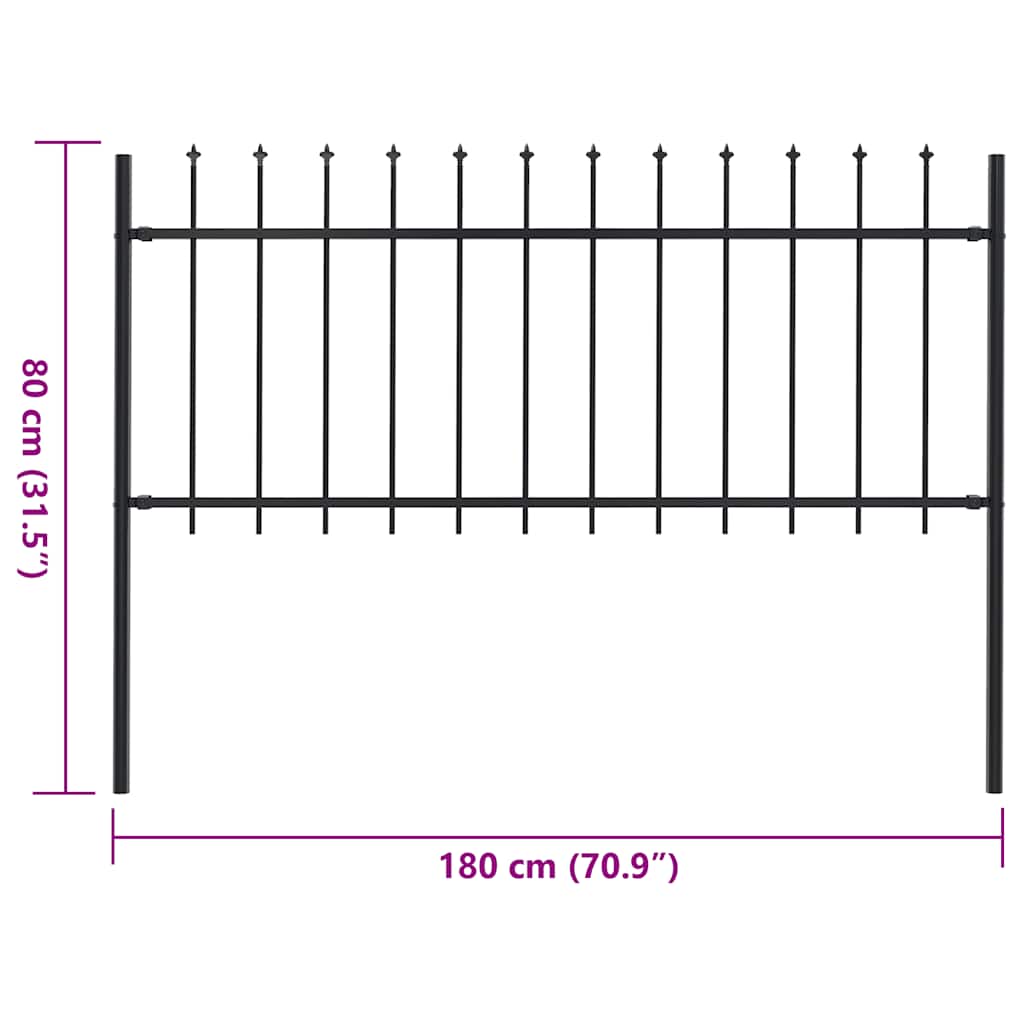Recinzione da Giardino con Punta a Lancia in Acciaio 181x80 cm Nero - homemem39