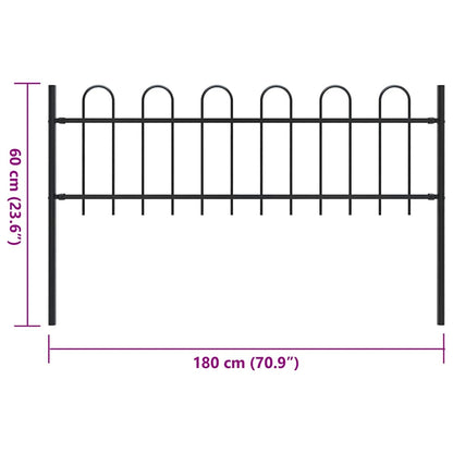 Recinzione Giardino con Punta Tonda in Acciaio 1,8 m Nera - homemem39