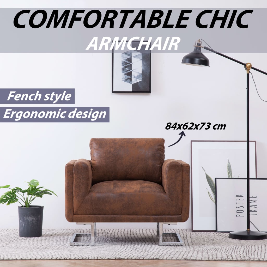 Poltrona Cubica Marrone in Pelle Artificiale Scamosciata