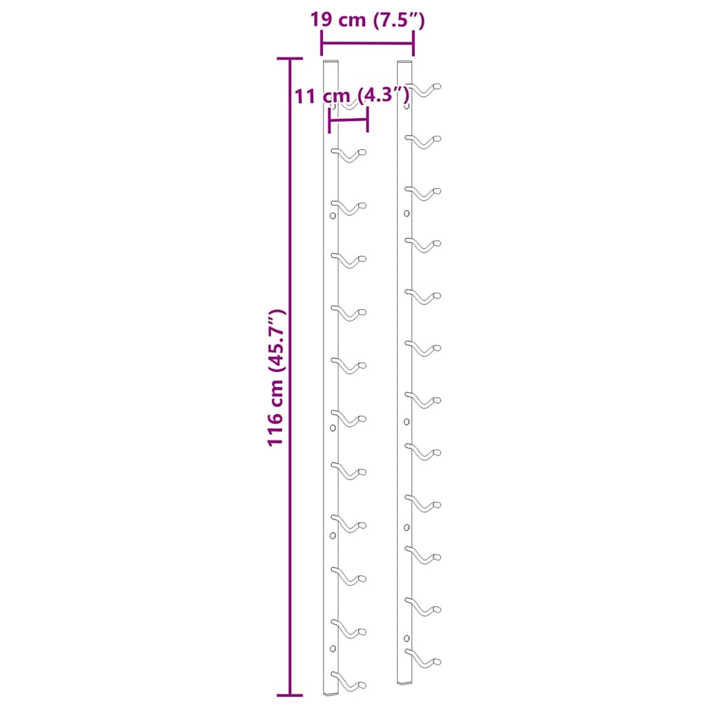 Portavini da Parete per 12 Bottiglie 2 pz Nero in Ferro