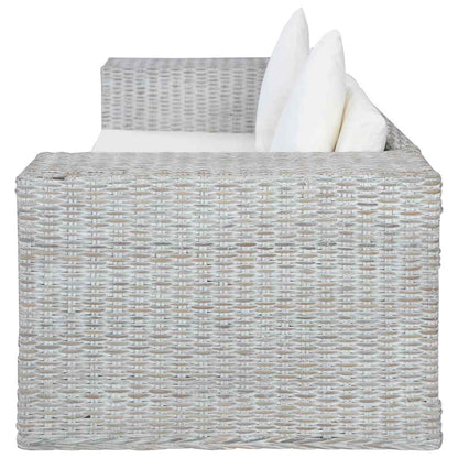 Divano a 2 Posti con Cuscini Grigio in Rattan Naturale