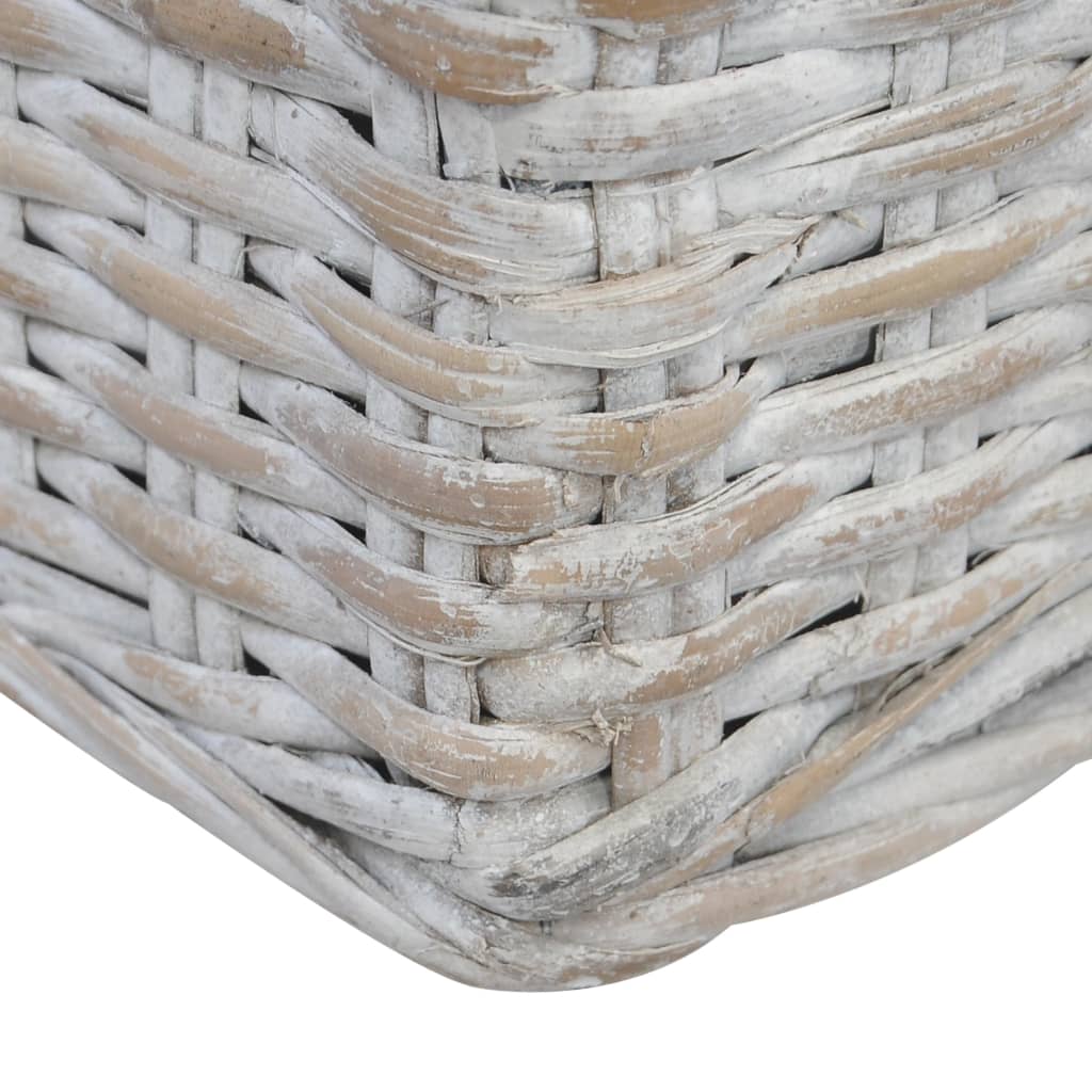 Divano a 3 Posti con Cuscini Grigio in Rattan Naturale