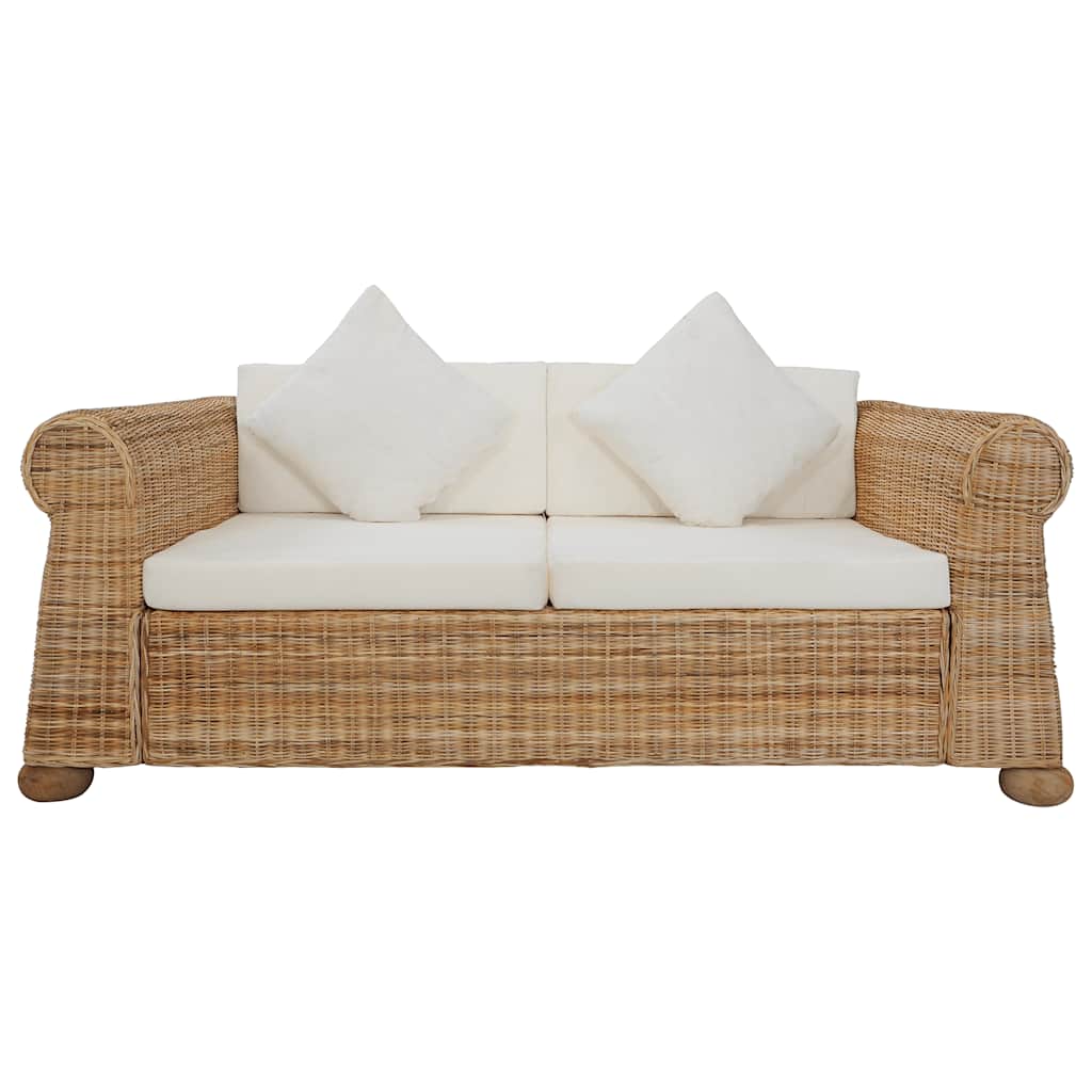 Divano a 2 Posti con Cuscini in Rattan Naturale | homemem39