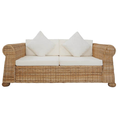 Divano a 2 Posti con Cuscini in Rattan Naturale | homemem39