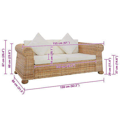 Divano a 2 Posti con Cuscini in Rattan Naturale | homemem39