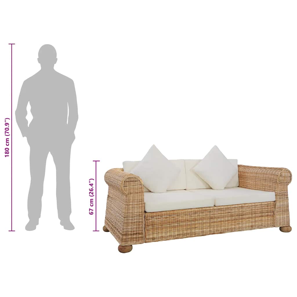 Divano a 2 Posti con Cuscini in Rattan Naturale | homemem39
