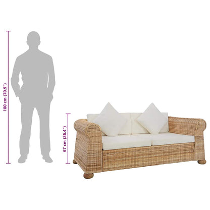 Divano a 2 Posti con Cuscini in Rattan Naturale | homemem39