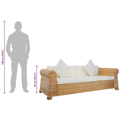 Divano a 3 Posti con Cuscini in Rattan Naturale
