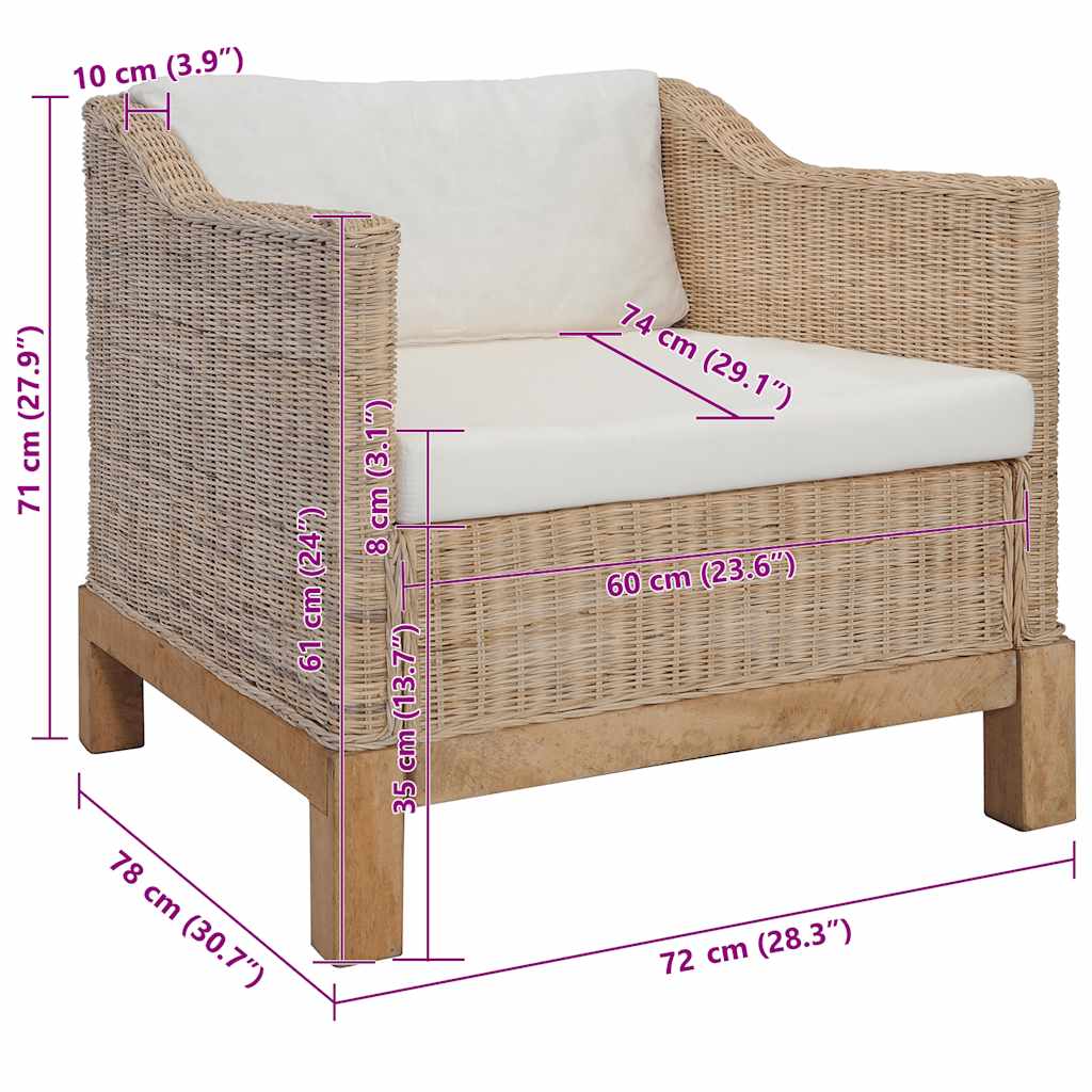 Armchair with Natural Rattan Cushions