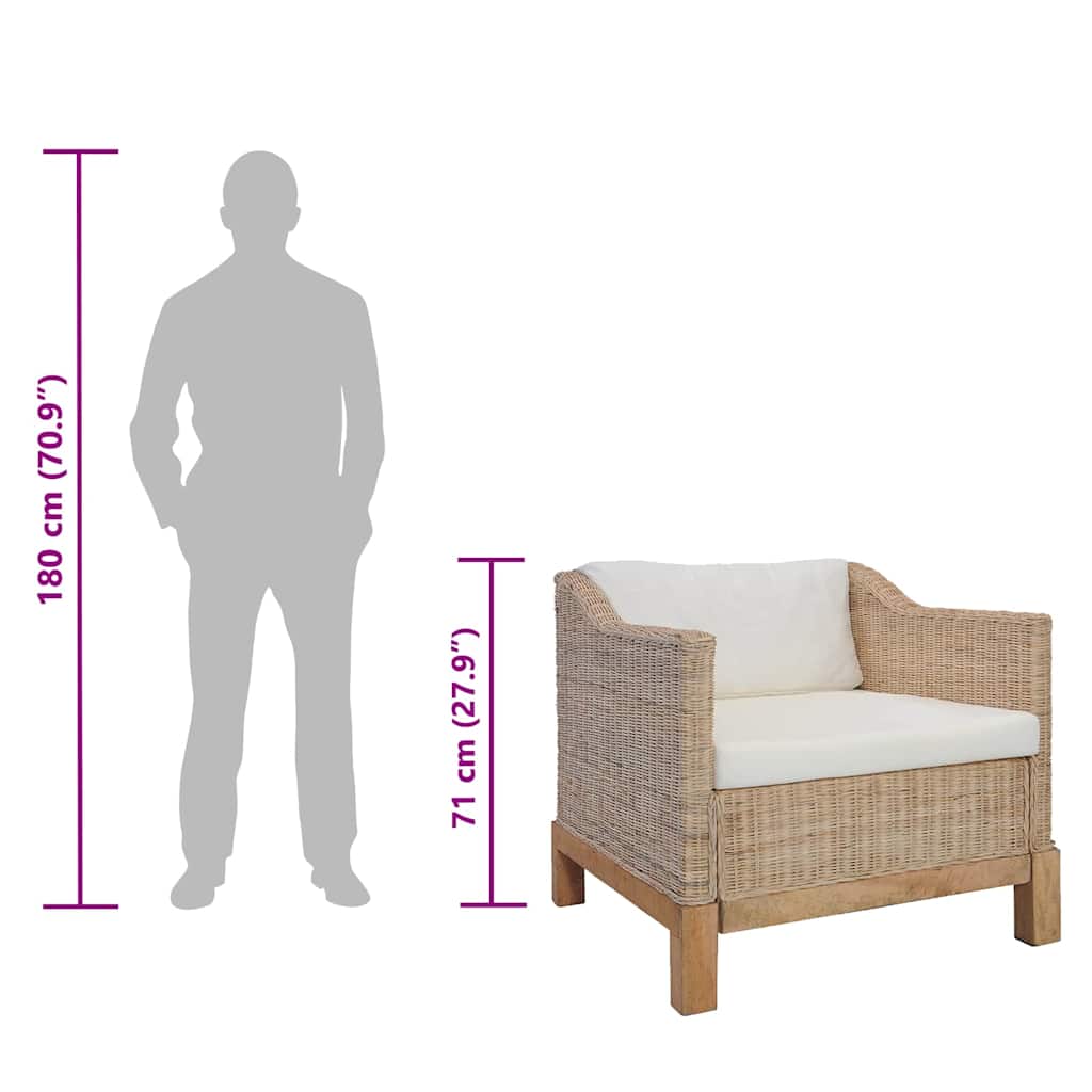 Armchair with Natural Rattan Cushions