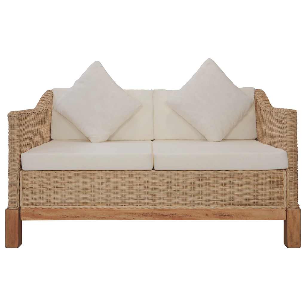 Divano a 2 Posti con Cuscini in Rattan Naturale | homemem39