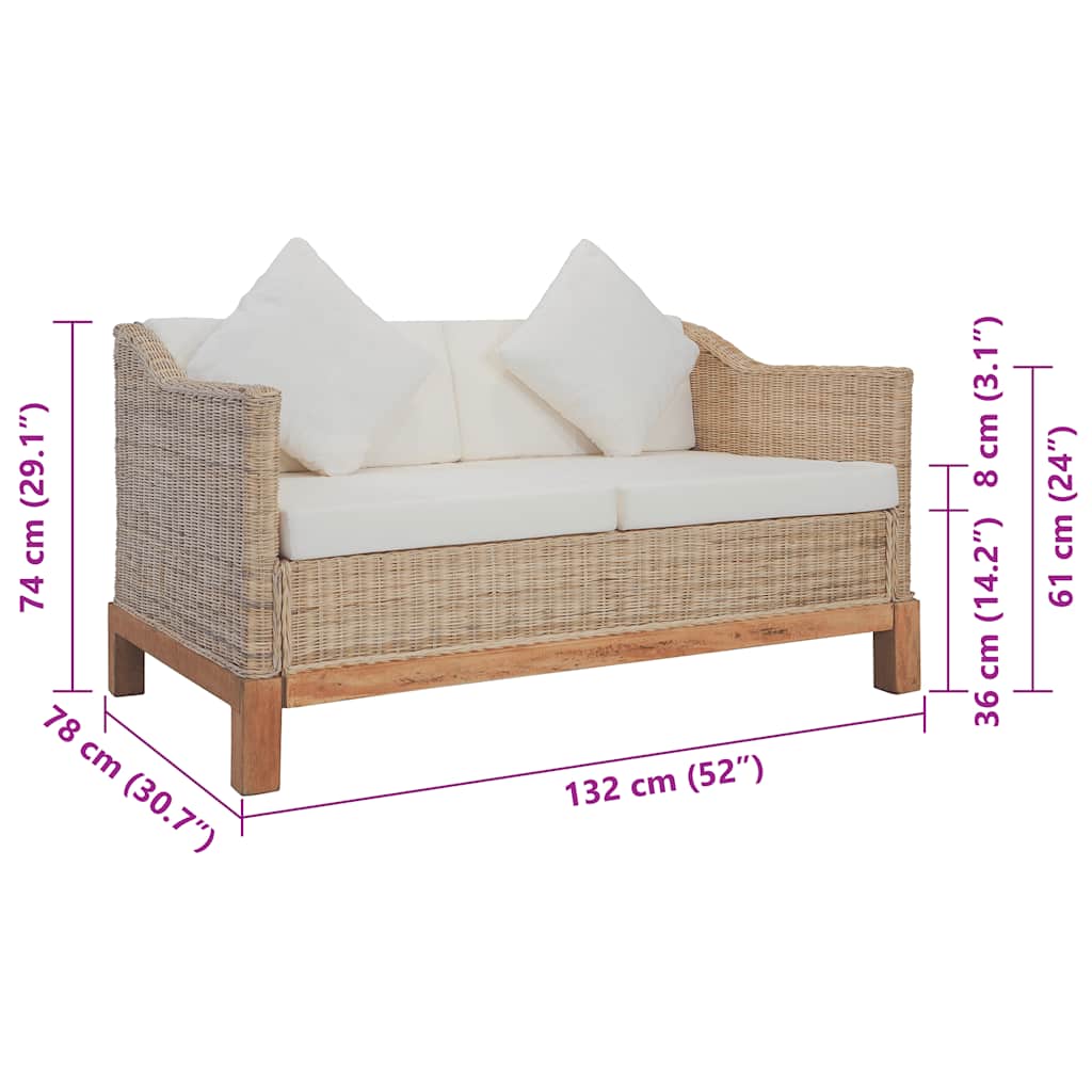 Divano a 2 Posti con Cuscini in Rattan Naturale | homemem39