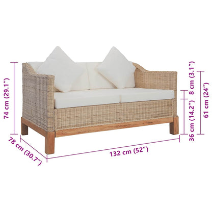 Divano a 2 Posti con Cuscini in Rattan Naturale | homemem39