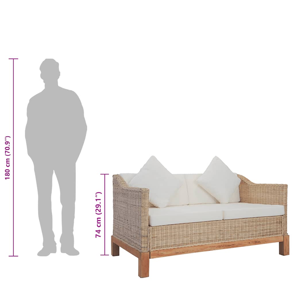 Divano a 2 Posti con Cuscini in Rattan Naturale | homemem39