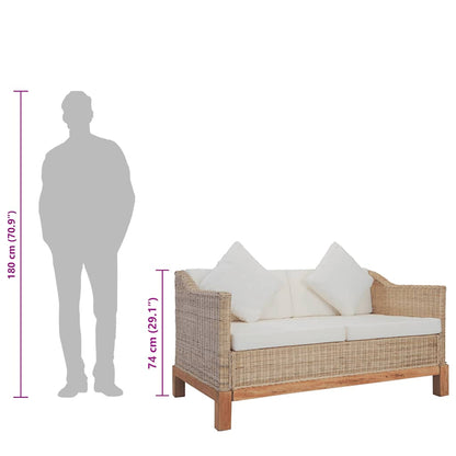 Divano a 2 Posti con Cuscini in Rattan Naturale | homemem39