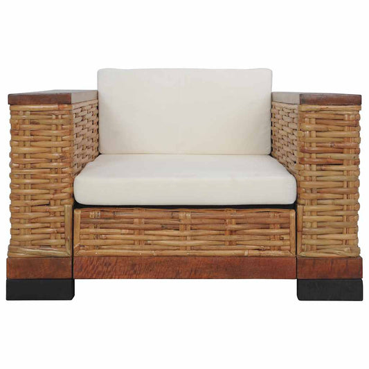 Poltrona con Cuscini Marrone in Rattan Naturale