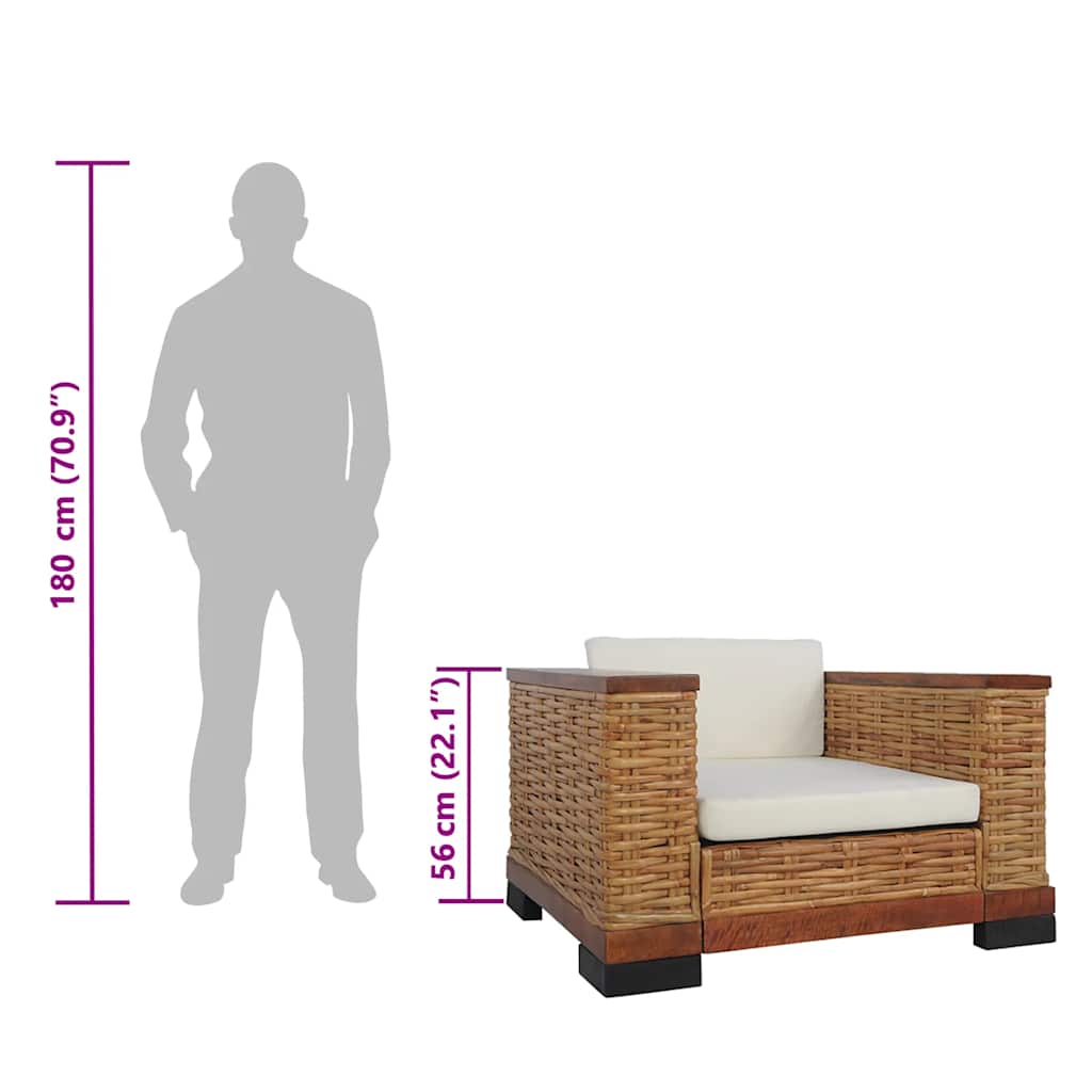 Poltrona con Cuscini Marrone in Rattan Naturale