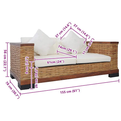 Divano a 2 Posti con Cuscini Marrone in Rattan Naturale - homemem39