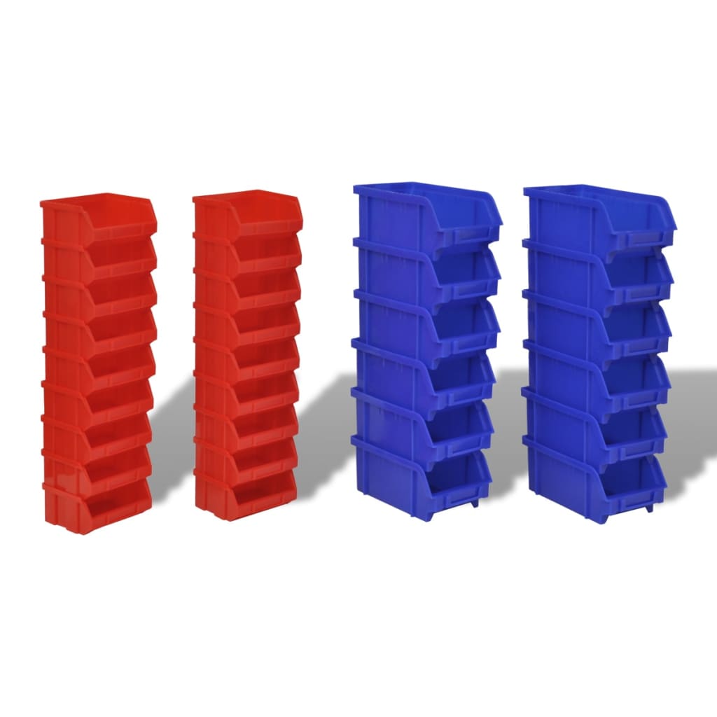 Contenitore Plastica per Garage da Parete Set 30 pz Blu e Rosso | homemem39