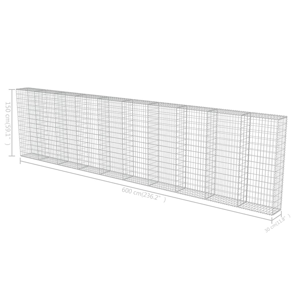 Gabbione con Copertura in Acciaio Zincato 600x30x150 cm | homemem39