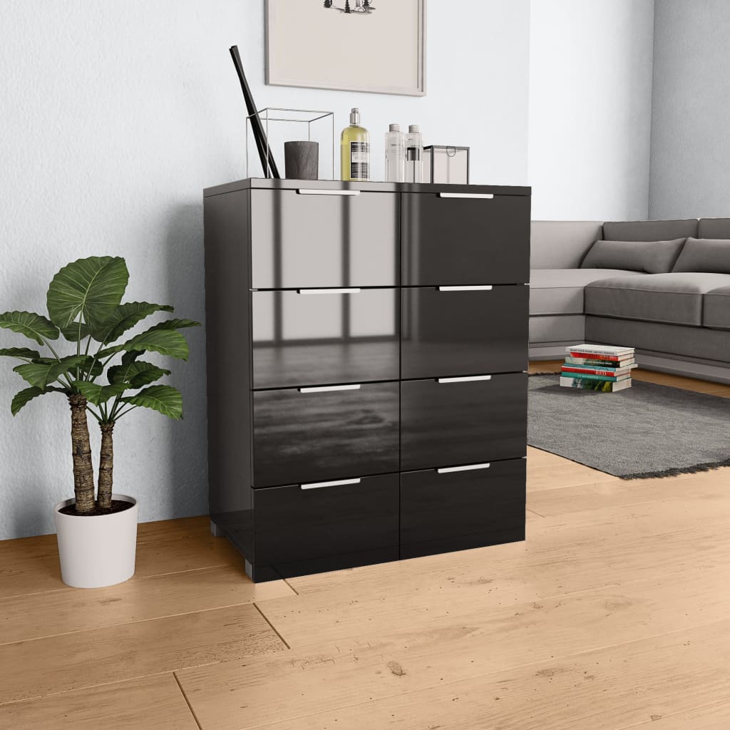 Credenza Nero Lucido 60x35x80 cm in Legno Multistrato - homemem39
