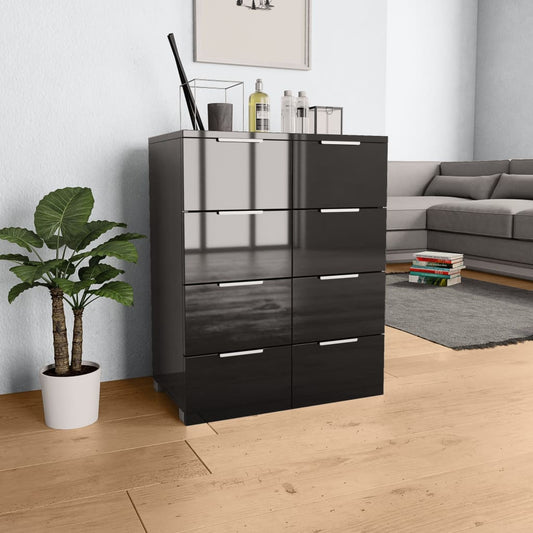 Credenza Nero Lucido 60x35x80 cm in Legno Multistrato