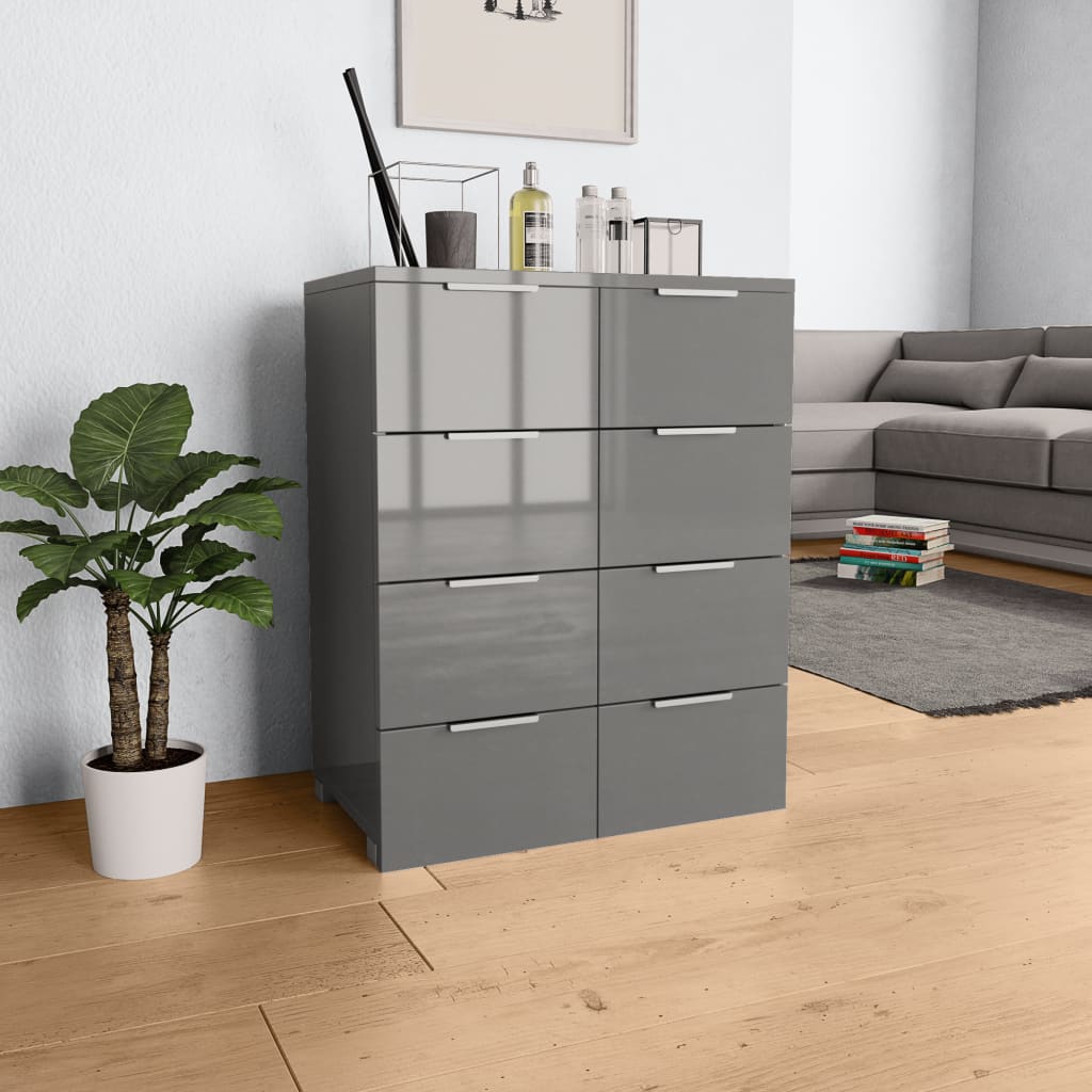 Credenza Grigio Lucido 60x35x80 cm in Legno Multistrato - homemem39