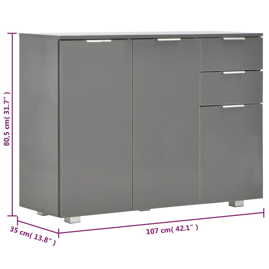 Credenza Grigio Lucido 107x35x80,5 cm - homemem39