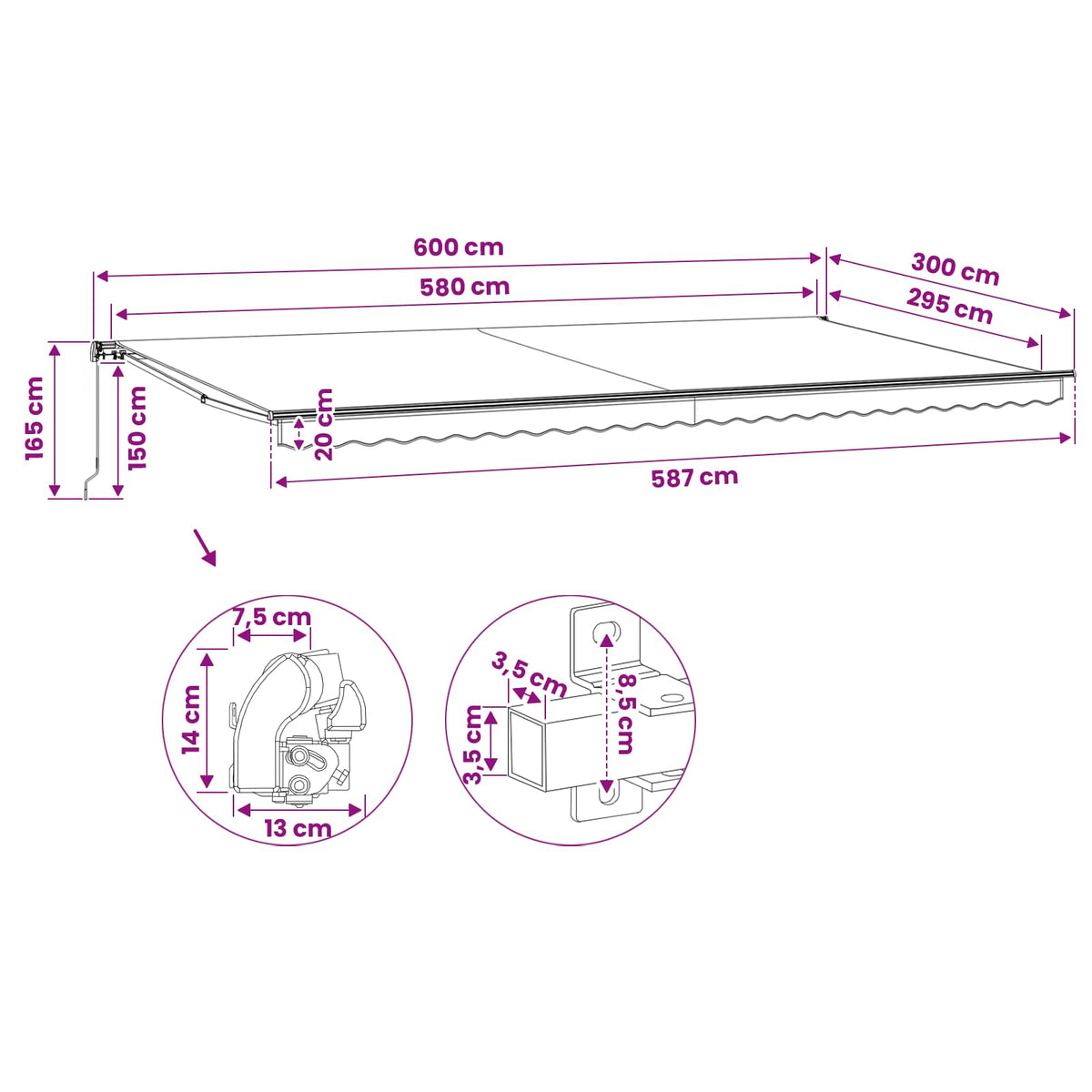 Tendone manuale 6 x 3 m Antracite 100% Poliestere