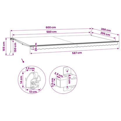 Tendone manuale 6 x 3 m Antracite 100% Poliestere