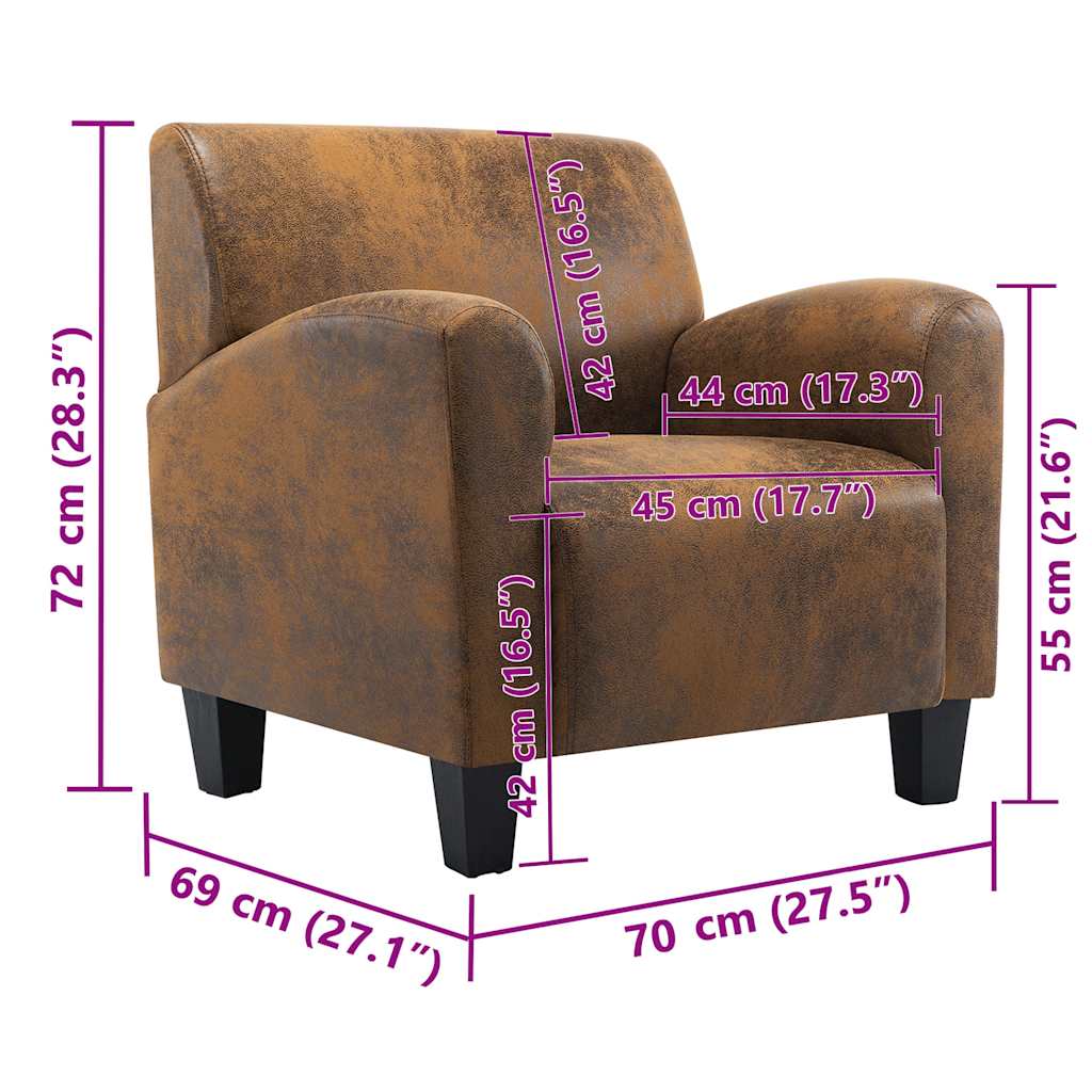 Poltrona Divano Marrone 70x69x72 cm Similpelle Scamosciata