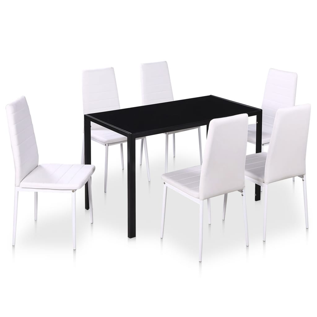 Set Tavolo da Pranzo 7 pz Bianco e Nero