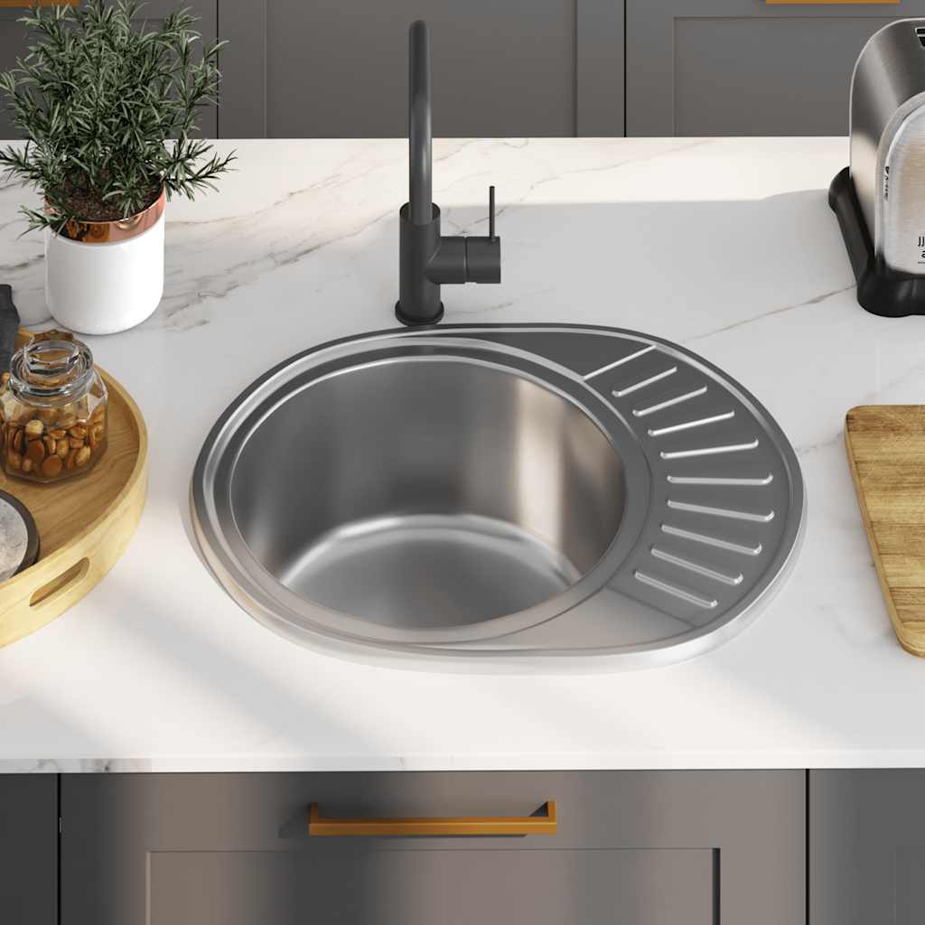 Lavello da Cucina con Filtro e Sifone Ovale in Acciaio Inox - homemem39