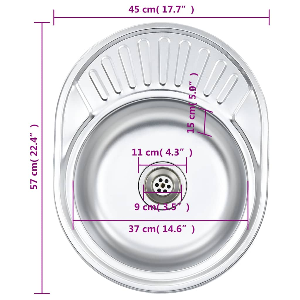 Lavello da Cucina con Filtro e Sifone Ovale in Acciaio Inox - homemem39