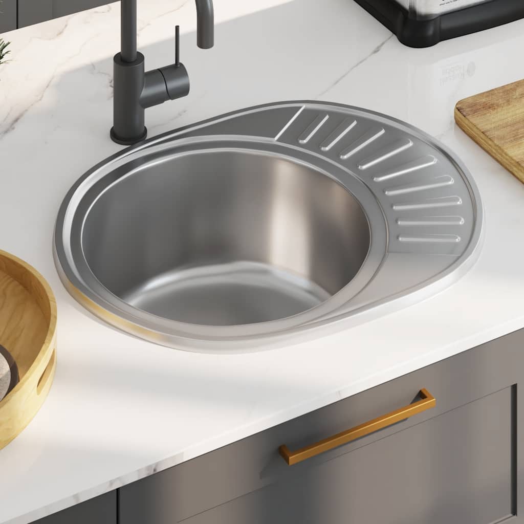 Lavello da Cucina con Filtro e Sifone Ovale in Acciaio Inox - homemem39