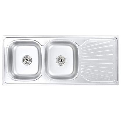 Lavello da Cucina Doppio con Filtro e Sifone in Acciaio Inox - homemem39