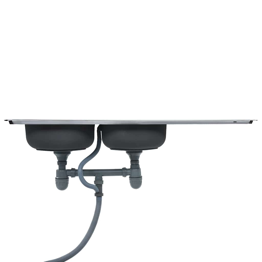 Lavello da Cucina Doppio con Filtro e Sifone in Acciaio Inox - homemem39