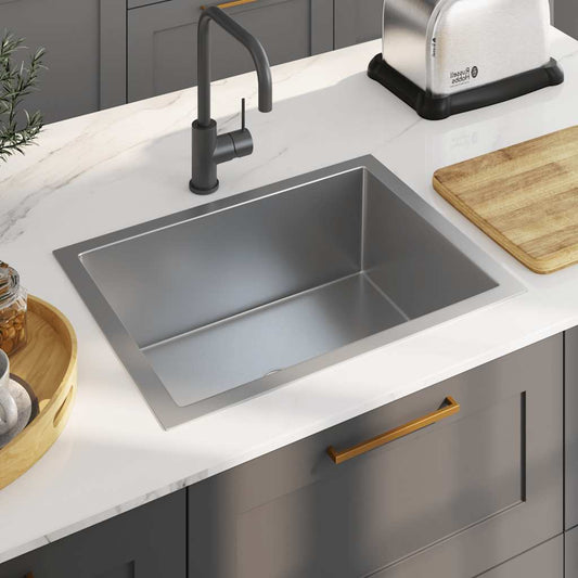 Lavello da Cucina Lavorato a Mano con Filtro in Acciaio Inox - homemem39
