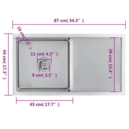 Lavello da Cucina Lavorato a Mano in Acciaio Inox - homemem39