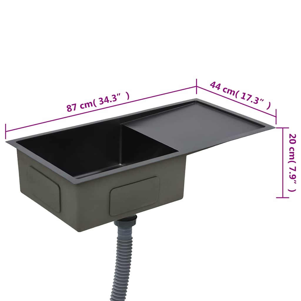 Lavello da Cucina Lavorato a Mano Nero in Acciaio Inox - homemem39