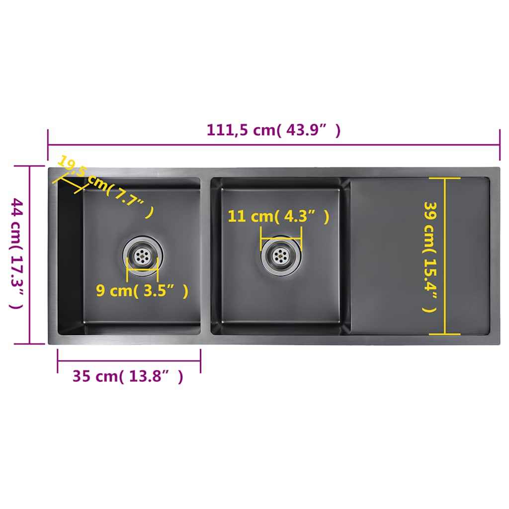 Lavello da Cucina Lavorato a Mano Nero in Acciaio Inox - homemem39