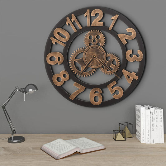 Orologio da Parete in Metallo 58 cm Dorato e Nero - homemem39