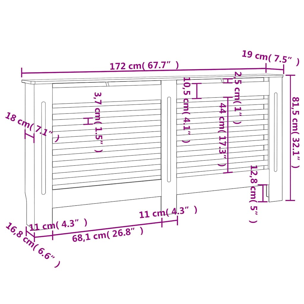 Copertura per Radiatore Bianca 172x19x81,5 cm in MDF - homemem39