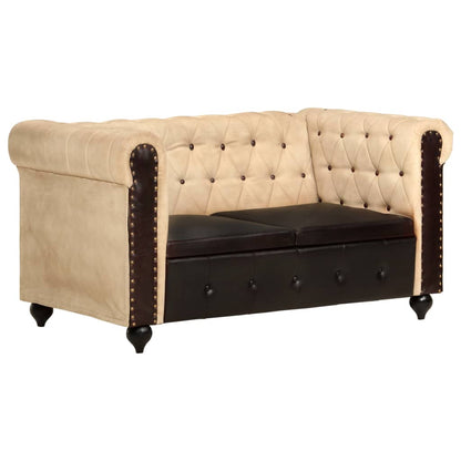 Divano Chesterfield a 2 Posti Marrone in Vera Pelle